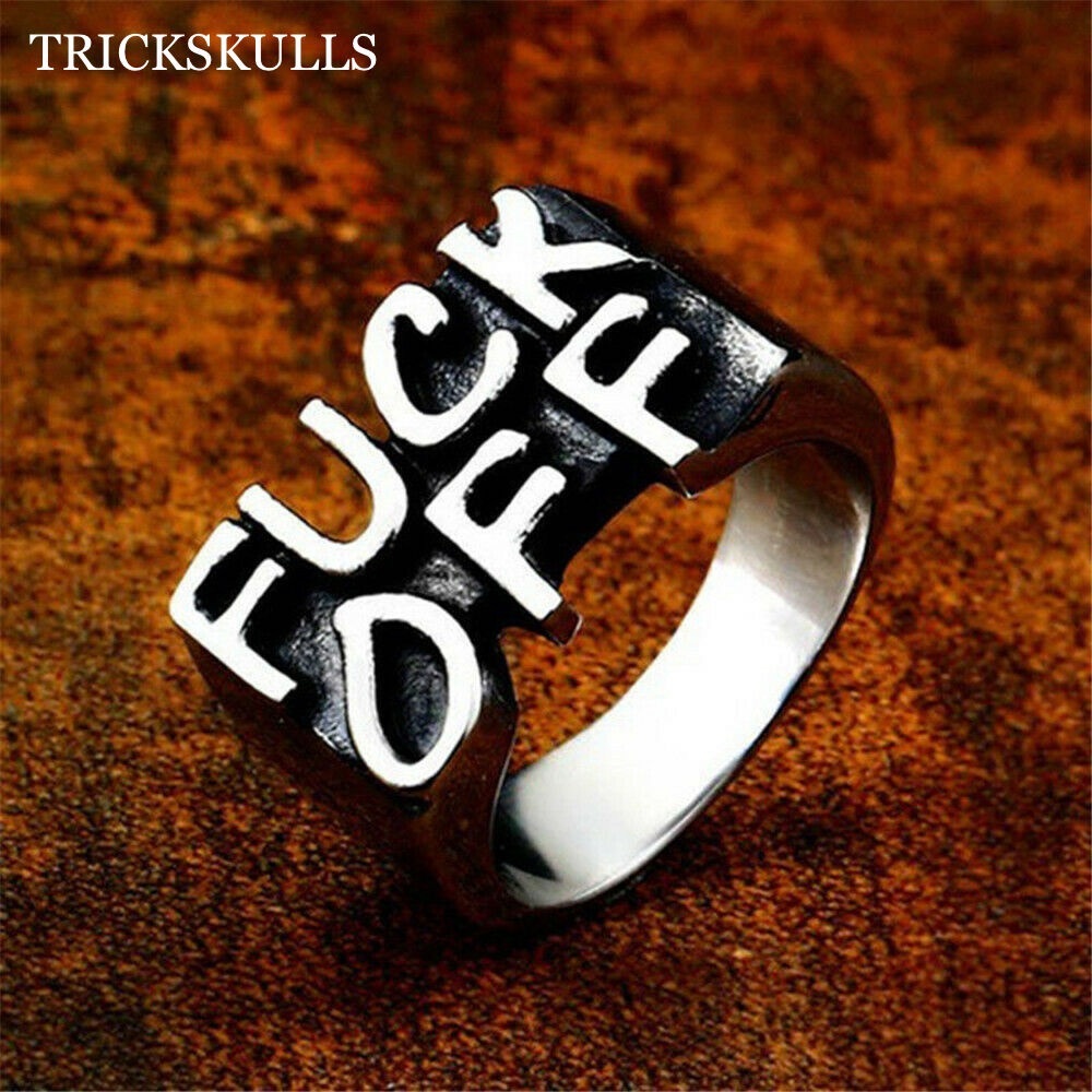 Silver Stainless Sexy Fu*k Off Novelty Ring Punk Rock Hip Hop Biker Style New!